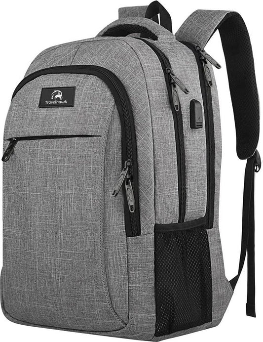 Travelhawk Rugzak - 36L - 17 inch - Grijs - Laptop Rugzak - Heren & Dames - Waterafstotend - Met USB Oplaadpoort