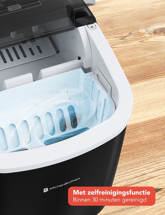KitchenBrothers IJsblokjesmachine – Incl. IJsschep & Zelfreinigingsfunctie – 1.2 liter – 100 W – 22.2 x 29.4 x 29 cm – Zwart