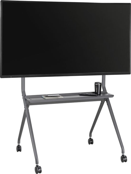 VDD Gaming – TV Standaard Verrijdbaar – Voor 50 Tot 86 Inch & Maximaal 120 kg Belastbaar – Voorzien Van Geremde Zwenkwielen En Extra Opbergplank – Voor Kantoren Scholen En Beurzen – Zwart Staal