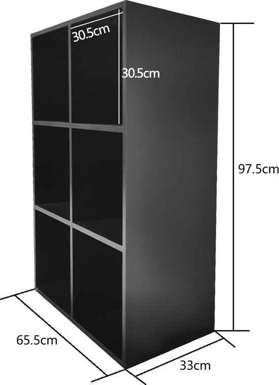 VVD Vakkenkast - 6 Open Vakken - 97.5x65.5x33 cm - Zwart