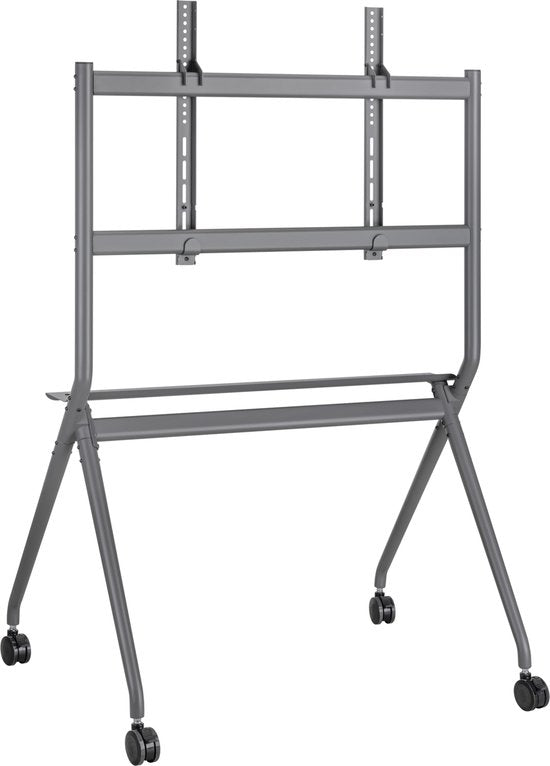 VDD Gaming – TV Standaard Verrijdbaar – Voor 50 Tot 86 Inch & Maximaal 120 kg Belastbaar – Voorzien Van Geremde Zwenkwielen En Extra Opbergplank – Voor Kantoren Scholen En Beurzen – Zwart Staal