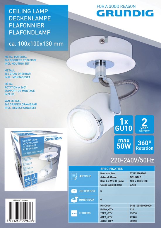 Grundig spot - wit - 360° draaibaar