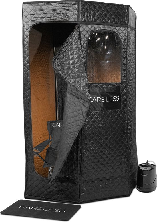 Care Less - Mobiela Sauna - Draagbare StoomSauna Tent met Stoomgenerator - Compact en Portable voor Thuisgebruik - Ontspanning en Detox in Eigen Huis - Geschikt Voor 2 Personen - Inclusief Comfortabele Stoel