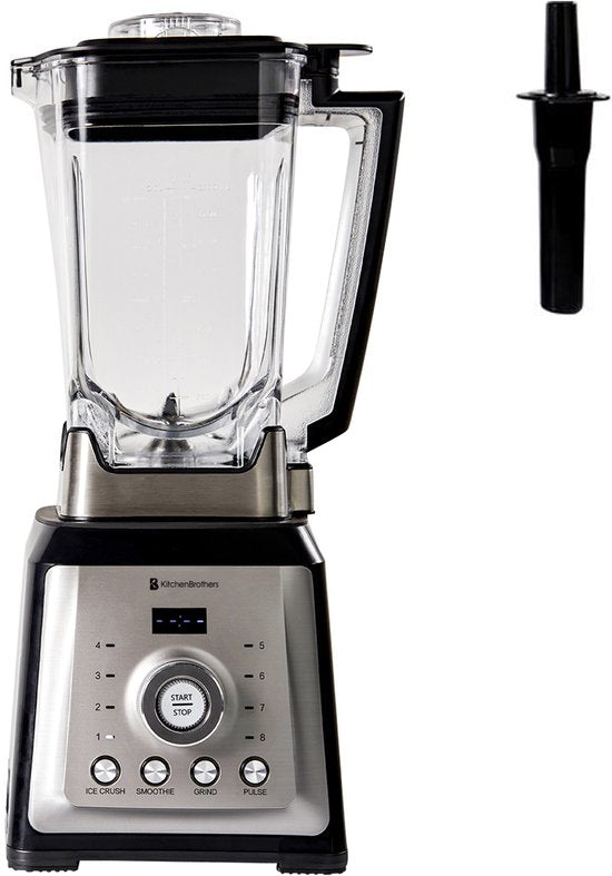 KitchenBrothers Powerblender – 4 Programma’s & 8 Snelheden – 2000 W – 23,5 x 18,7 x 45,5 cm – RVS