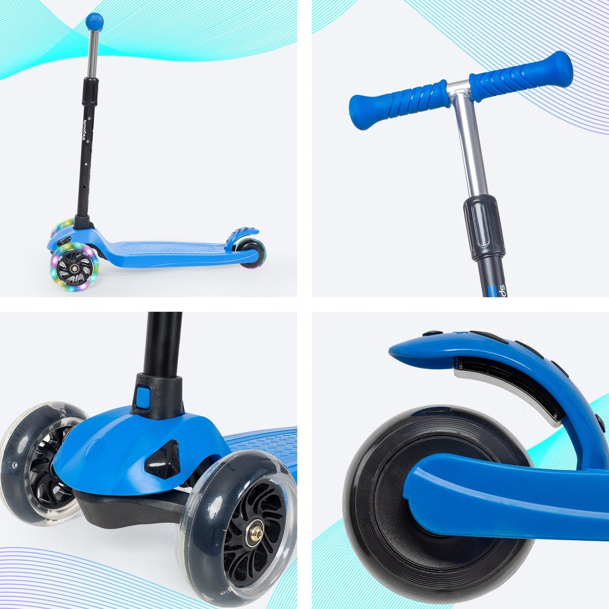 LifeGoods TurboRide Kinderstep - Step 5-8 Jaar - 3 Lichtgevende Wielen - Jongens/Meisjes - Blauw
