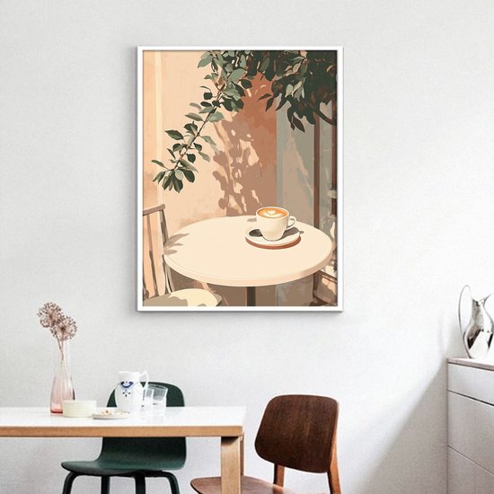 Rubye® Diamond Painting – Diamond Painting Volwassenen – Diamond Painting Kinderen – Diamond Painting Pakket Volledig – Koffie Terrasje – 30x40cm