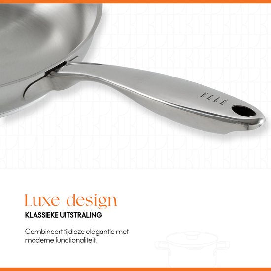 ELLE Gourmet Classique RVS Wokpan met Deksel - Ø 28 cm - PFAS vrij - Inductie