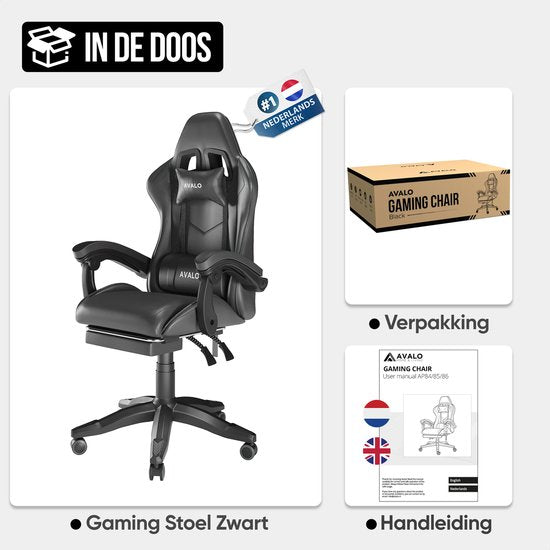 Avalo Gaming Stoel - Gamestoel - Ergonomische Bureaustoel - Verstelbaar - Game Stoel - Gaming Chair - Zwart
