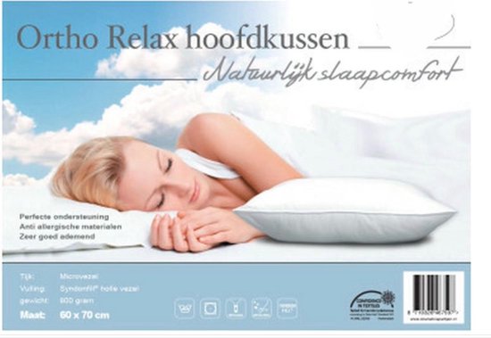 Ortho Relax - Hoofdkussen - Luxe Hotel Kwaliteit Hoofdkussen - Anti Allergie Kussens - Hoofdkussen nekklachten - Slaapkussen - 60 x70 cm- 1 stuks