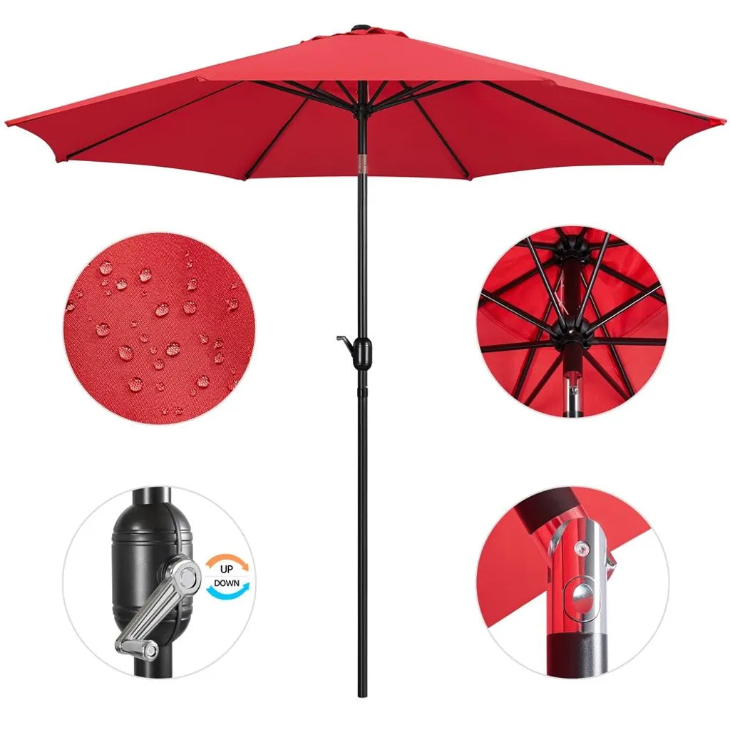 Yaheetech Parasol Ø300 cm - Rood - Kantelbare Tuinparasol met Slingermechanisme en UV50+ Bescherming