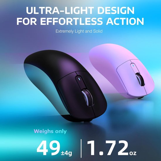 ATTACK SHARK Draadloze Gaming Muis - Wired/2.4G/BT5.4 - Lichtgewicht 49G - PAW3395 - 26000DPI - Zwart