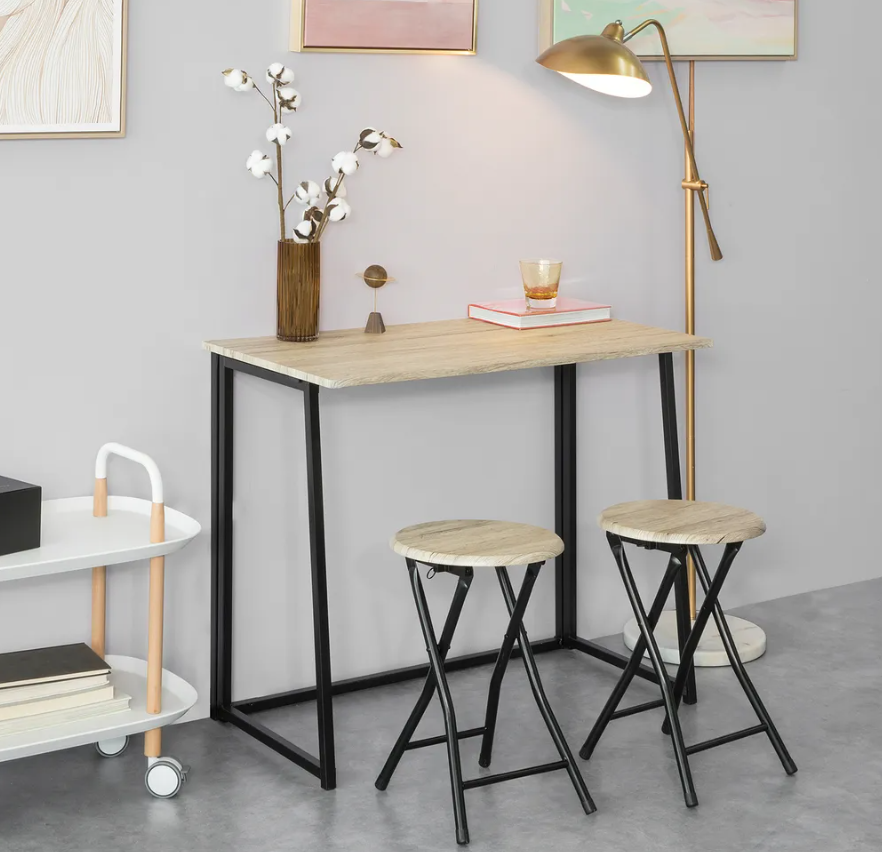 SoBuy Eettafel - 3 Delig - Klaptafel - 2 Krukken - Keukentafel - 90 x74 x 45 cm - Zwart Houten