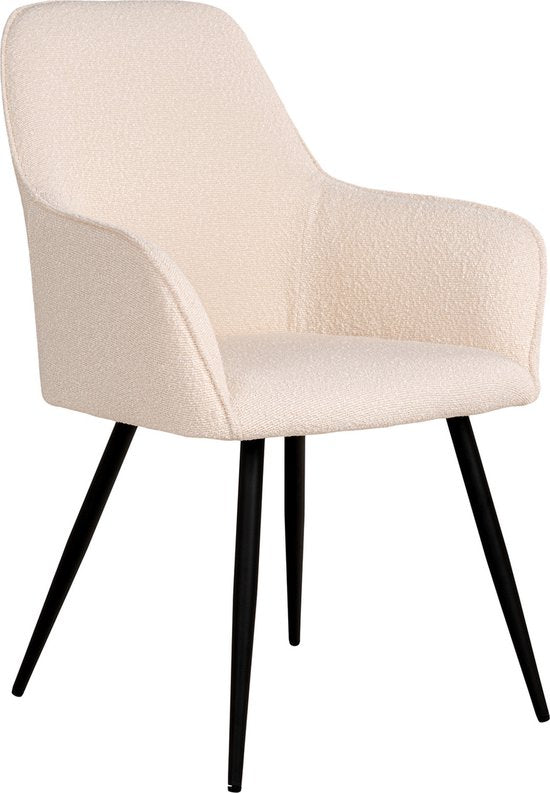 House Nordic - Harbo Eetkamerstoel Bouclé Wit met Zwarte Poten - Set van 2 (65x57x87 cm)