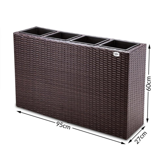 Casaria Plantenbak polyrotan bruin 95 x 27 x 60cm geschikt voor 4 planten