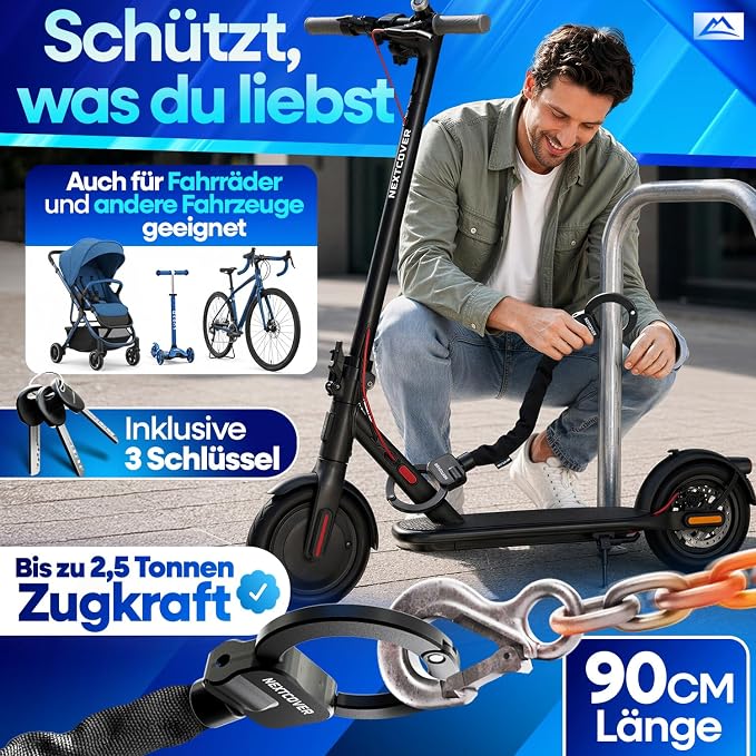 Nextcover E-Scooter Kettingslot 90 cm – Met 3 Sleutels – Weerbestendig & Krasvriendelijk