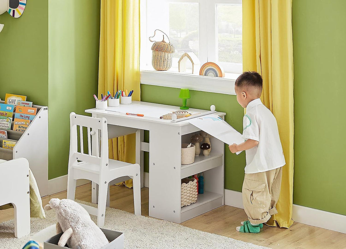 SoBuy Kinderbureau en Stoel Set –  Papierrolhouder – 80 x 54 x 65,5 cm – Wit