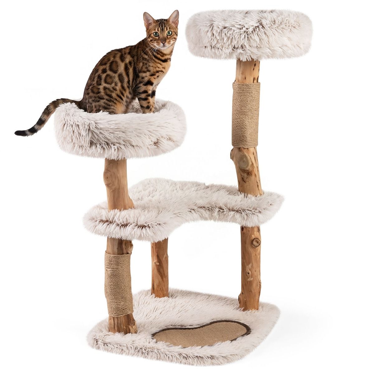 Costway Houten kattenboom - Met hangmat - 41 x 41 x 87 cm - Naturel en wit