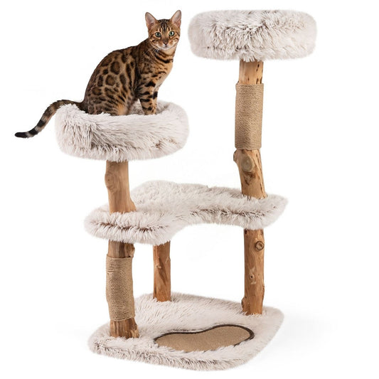 Costway Houten kattenboom - Met hangmat - 41 x 41 x 87 cm - Naturel en wit