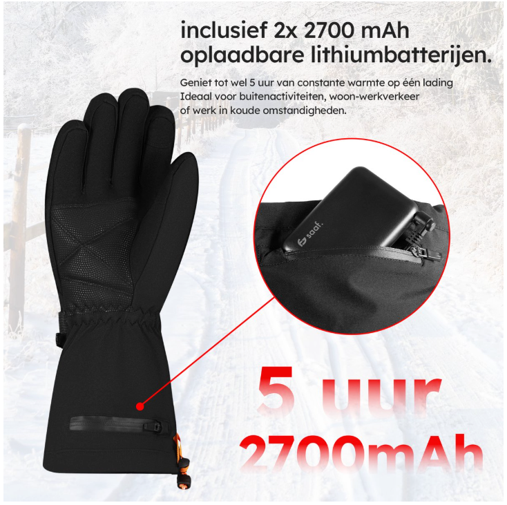Saaf – Verwarmde Handschoenen Premium – Maat M – Zwart Polyester – 3 Warmtestanden & Oplaadbaar – Water- & Windafstotend – Optimaal Comfort