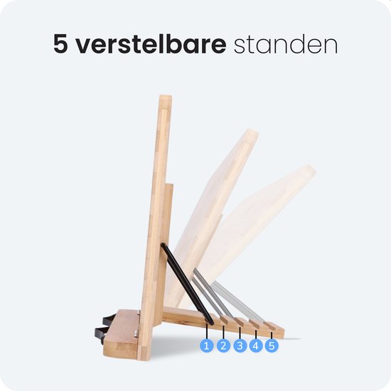 Kookboek en tablet standaard - Verstelbaar met klemmen - Boeken - Steun - Standaard - Rek - Houder - Book - Steunen - Metaal - Hout - Bamboe - Lees - Rekje - Luft
