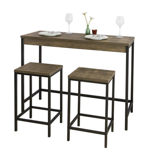 SoBuy Bartafel met 2 krukken - Max. 150 kg - Industrieel - 121 x 46 x 97 cm - Bruin / Zwart