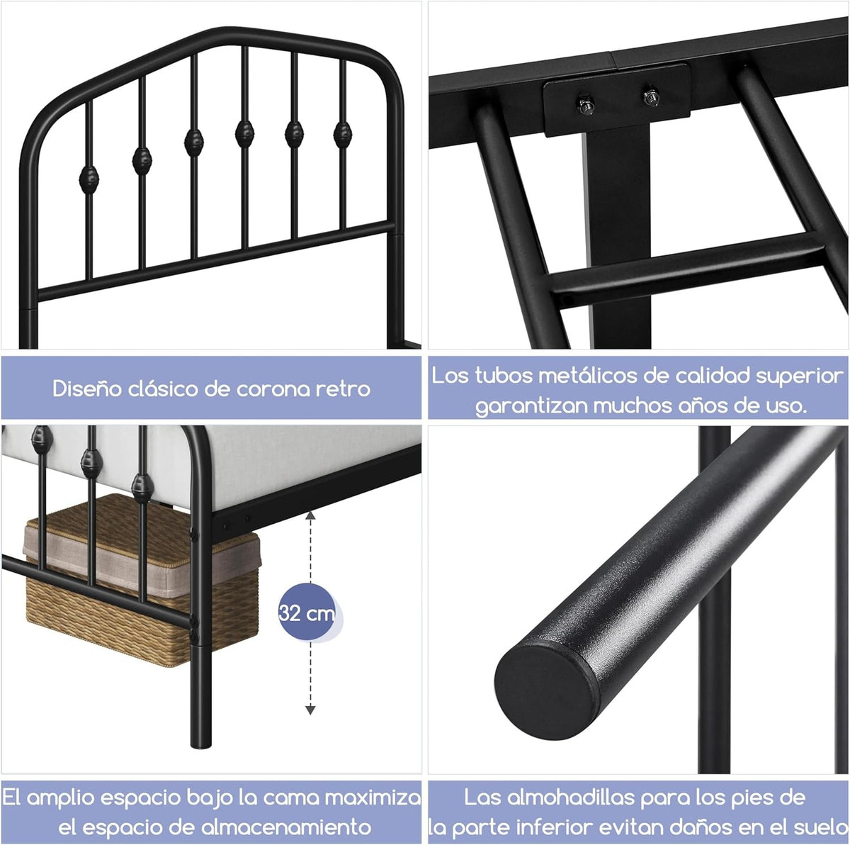 Yaheetech Metalen Bedframe - 90 x 200 cm - Zwart