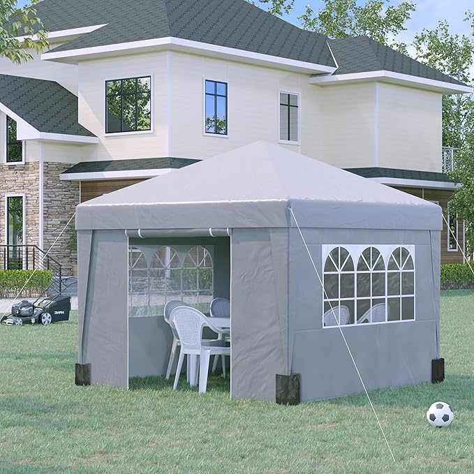 Outsunny Partytent - Paviljoen - Opvouwbaar - Met Zijwanden - Met Draagtas - 298 x 298 cm – Grijs