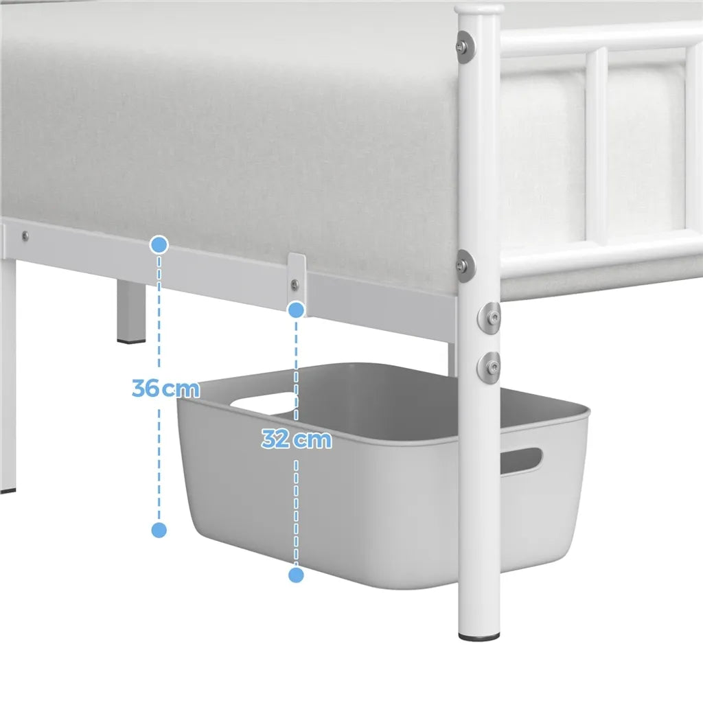 Yaheetech Metalen Bed 160 x 200 cm - Lattenbodem - Hoofdbord/Voetbord - Wit