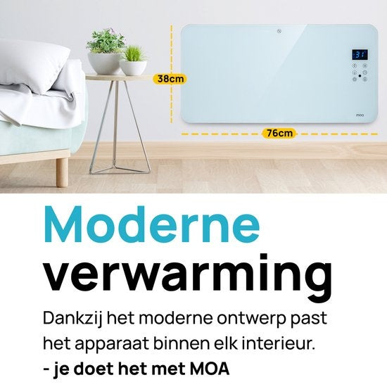 MOA Smart Glazen Paneelverwarmer met WiFi - Elektrische kachel - Convectorkachel - Paneelverwarming - Portable Heater - Wit - PH15W