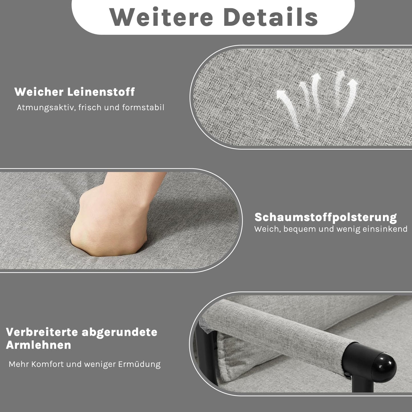 Woltu Slaapfauteuil - 3 In 1 - Verstelbare Rugleuning - Linnen - 65x78x75 cm - Lichtgrijs