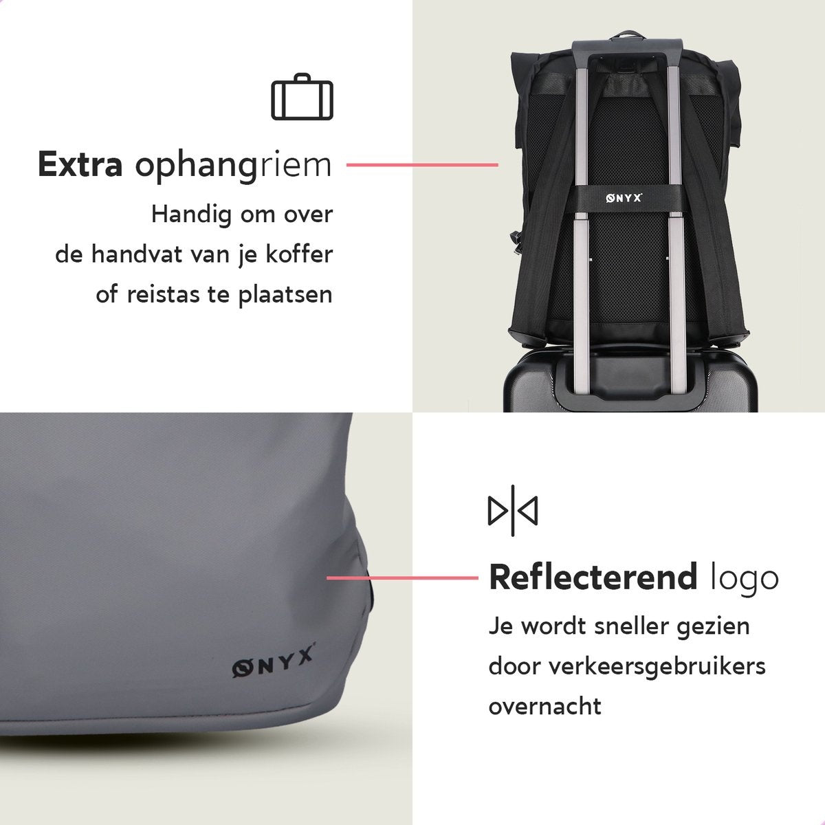 ONYX Rolltop Rugzak 25 tot 40L - Met Laptopvak - Verstelbare Rugtas - Reistas - Waterbestendig en Duurzaam - Grijs