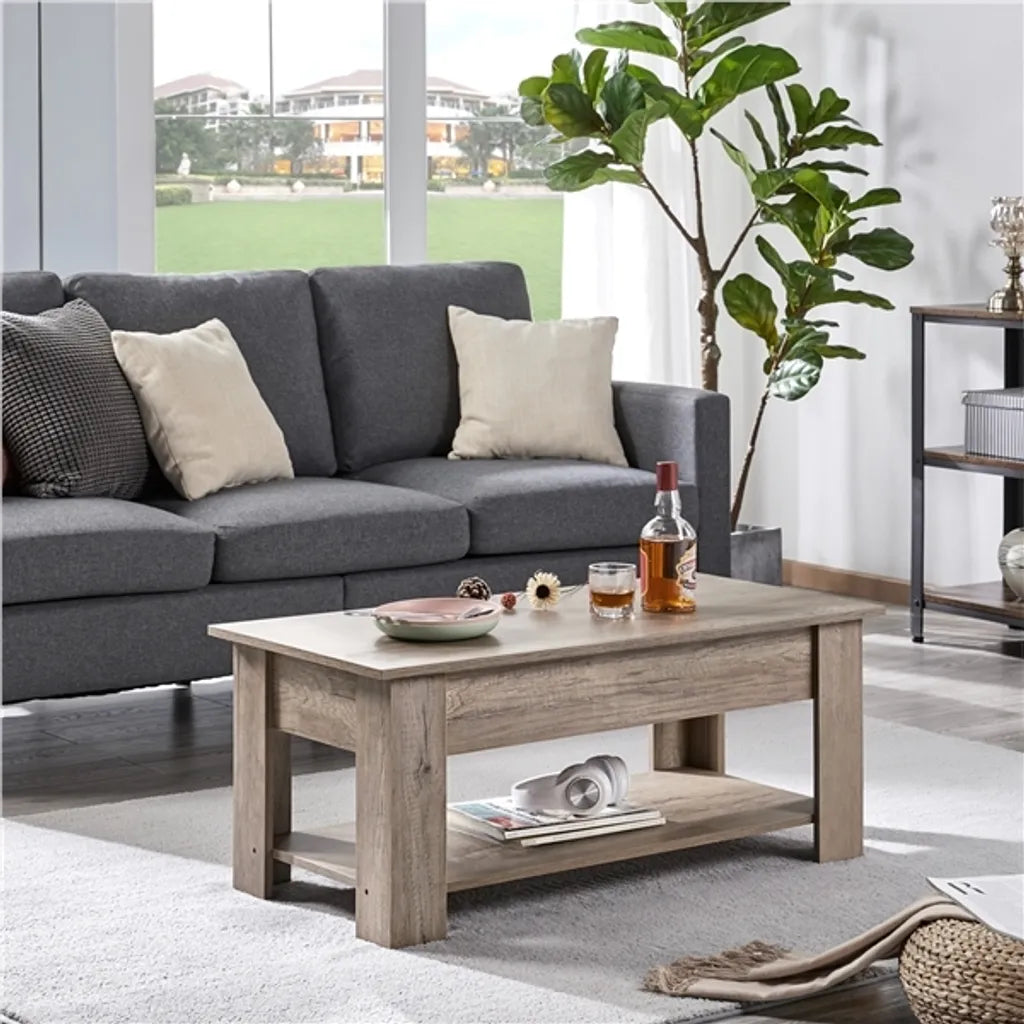 Yaheetech Salontafel met Verstelbaar Tafelblad en Opbergruimte - Espresso - 98 x 50 x 41,8 cm