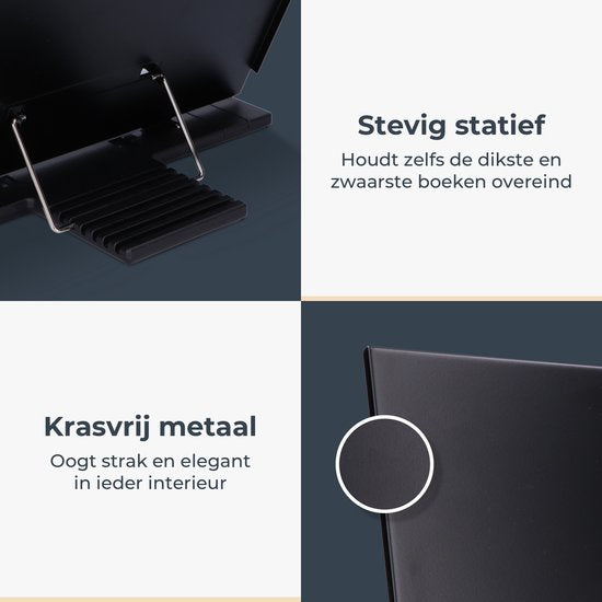 Castagnola Verstelbare Boekenstandaard - Boekenhouder met 7 Standen - Kookboekhouder Metaal - Tablethouder Zwart - Anti Slip Leesstandaard - Boekensteun