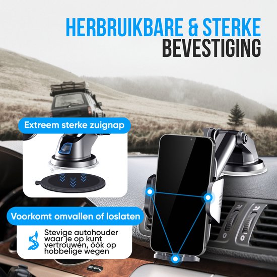 Strex - Telefoonhouder Auto - 360° Draaibaar voor Voorruit, Dashboard en Ventilatierooster - Universeel  -  Zwart