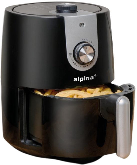 alpina Airfryer 2L - Heteluchtfriteuse 1-4 Personen - Air Fryer met Timer - Instelbare Temperatuur 80 tot 200 Graden - met Timer Functie - Heteluchtoven 900W