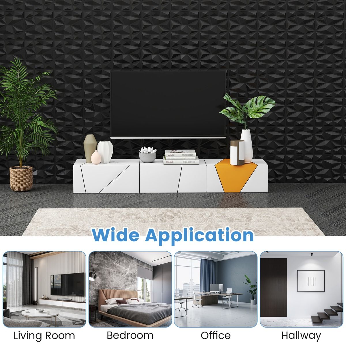 Coast 3D Wandpanelen - diamantpatroon - zelfklevend - zwart 30 x 30 cm 50 stuks