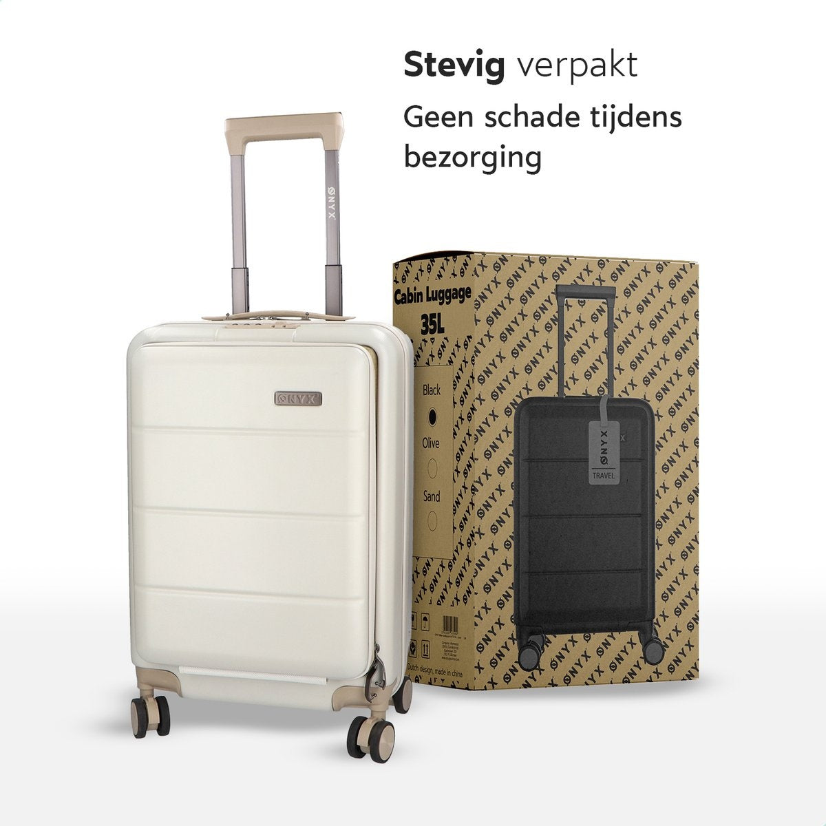 ONYX® - Handbagage koffer 35 L - Stille spinner wielen - Lichtgewicht trolley - Dubbel TSA slot - Praktisch voorvak - 55 cm - Beige