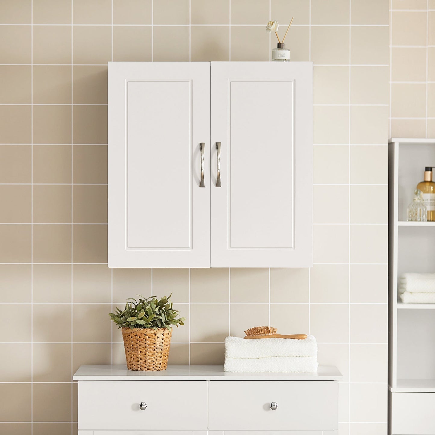 SoBuy Wandkast met 2 Deuren - 60x60x30 cm - Wit - Verstelbare Plank