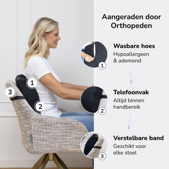 Alyze Ergonomische Rugkussen - Lendekussen Auto - Onderrug - Leeskussen - Traagschuim - Rugsteun Bed & Bank - Orthopedisch Steunkussen met Wasbare Hoes