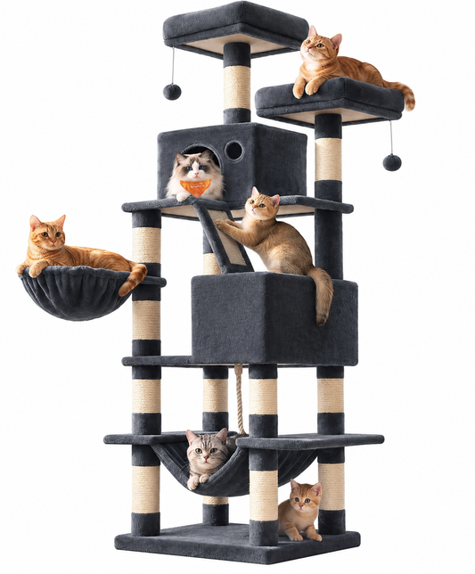 Songmics Krabpaal 168 cm - Kattentoren met 13 Krabpalen - Rookgrijs