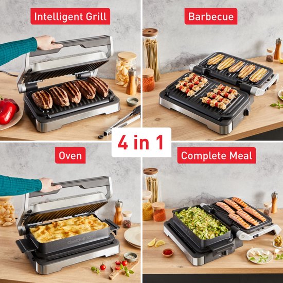 Tefal OptiGrill 4in1 GC774D - Intelligente Contactgrill - Inclusief Bakschaal - 9 Automatische programma's - Gaarheidsindicator - 2100W