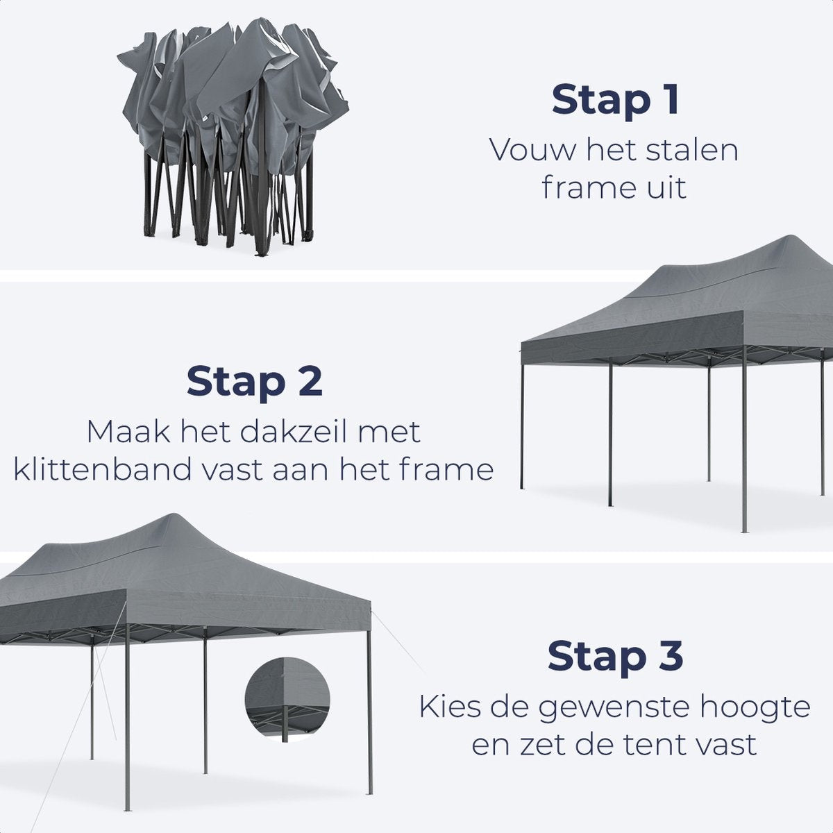 LifeGoods Partytent - Paviljoen - EasyUp - Opvouwbaar - 4 Zijwanden - Waterdicht - Met Draagtas met wieltjes - 300 x 600 cm - Donkergrijs
