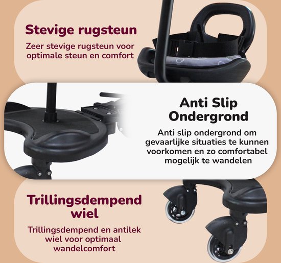 HeppieBabie Universeel Meerijdplankje Deluxe - Met Zitje - Voor Kinderwagen/Buggy - Buggy Board - Met Ebook