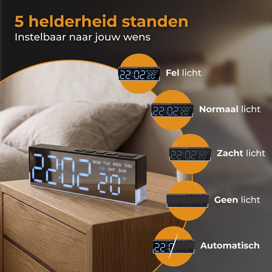 Nuvance Digitale Wekker - Digitale Klok - Reiswekker voor Kinderen & Volwassenen - Kleine Alarmklok - Wekkers Digitaal