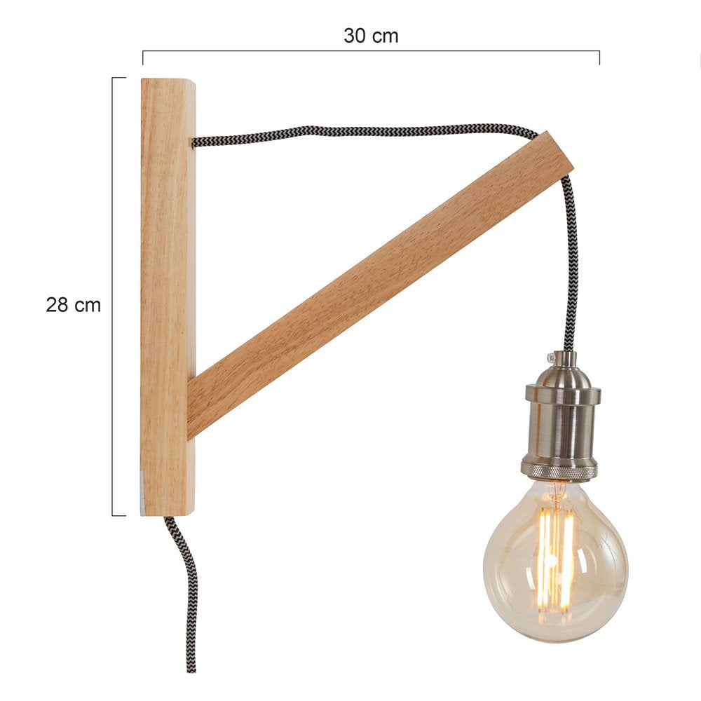 Wandlamp Mexlite Dion 7787BE bruin hout 30x28 cm met aan/uit schakelaar voor binnen Scandi-stijl