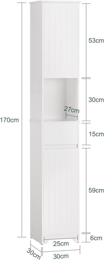 SoBuy Badkamer kast - 30 x 30 x 170 cm - wit