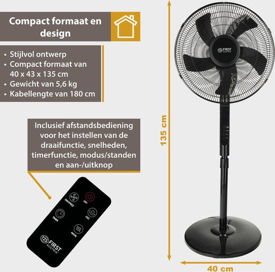 TZS First Austria 5553-4 Staande Ventilator - Statiefventilator – Zwart