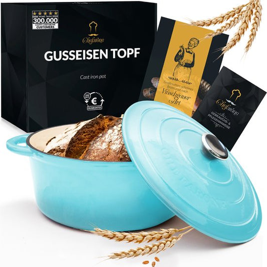Chefarone Gietijzeren Pan 4.7L - PFAS vrij - Braadpan Inclusief Deksel - Geschikt Voor Alle Warmtebronnen - Geëmailleerd Blauw