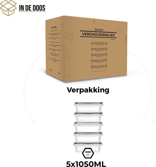 Stosh Vershoudbakjes - Meal Prep Bakjes - Diepvriesbakjes - 5 Stuks - 1L - Plastic - BPA vrij