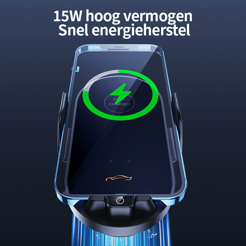 ATSHARK draadloze autolader, 15 W snelle draadloze autolader, magnetische telefoonhouder voor ventilatierooster met automatische sensor, compatibel met iOS en Android, G16, zwart